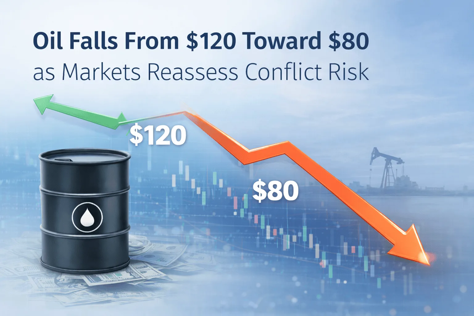 Oil Falls From $120 Toward $80 as Markets Reassess Conflict Risk